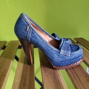 YSL DENIM HEELED SHOES